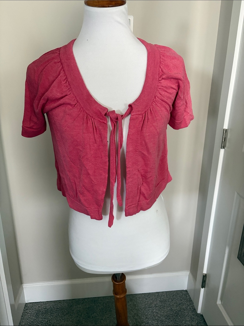 Boden Pink Tie-Front Short Sleeve Crop cardigan